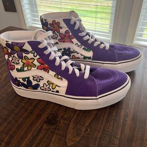 High top purple vans with flowers size 8 1/2 women